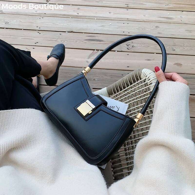 Women's Bags Designer MOODS Underarm Shoulder Bags For Women Pure Color PU Leather Metal Lock Armpit Saddle Bag Designer Purse And Handbag