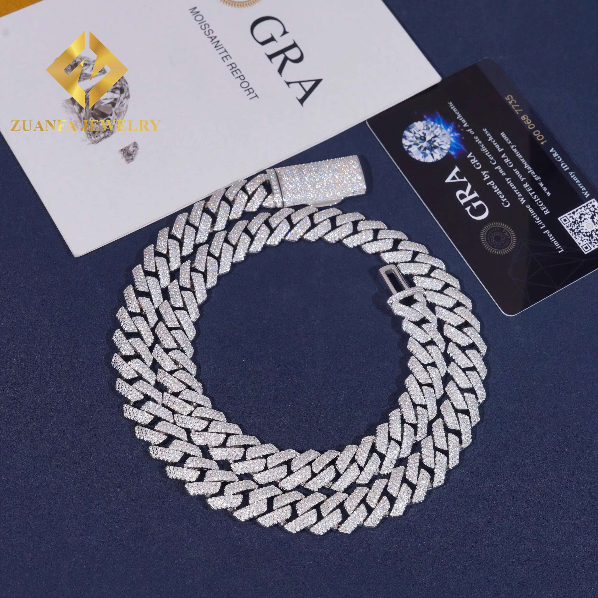 14mm Moissanite 925 Silver Gold Plated Cuban Link Chain Fine Jewelry vvs