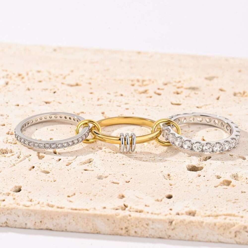 Same Style Interlocking Full Diamond Zircon Stacking Rings Two Colors Panyu Beautiful Polished Inlay
