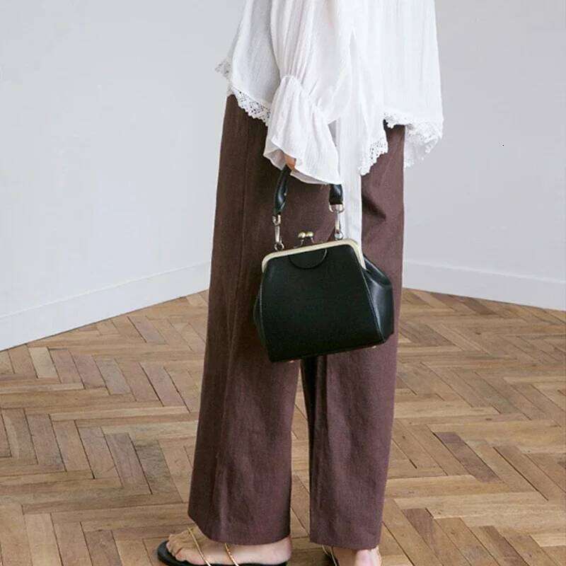 Vintage Women Handbag Kiss Lock PU Clip Female Retro Shoulder Bag Lady Purse Black Leather Messenger Bags