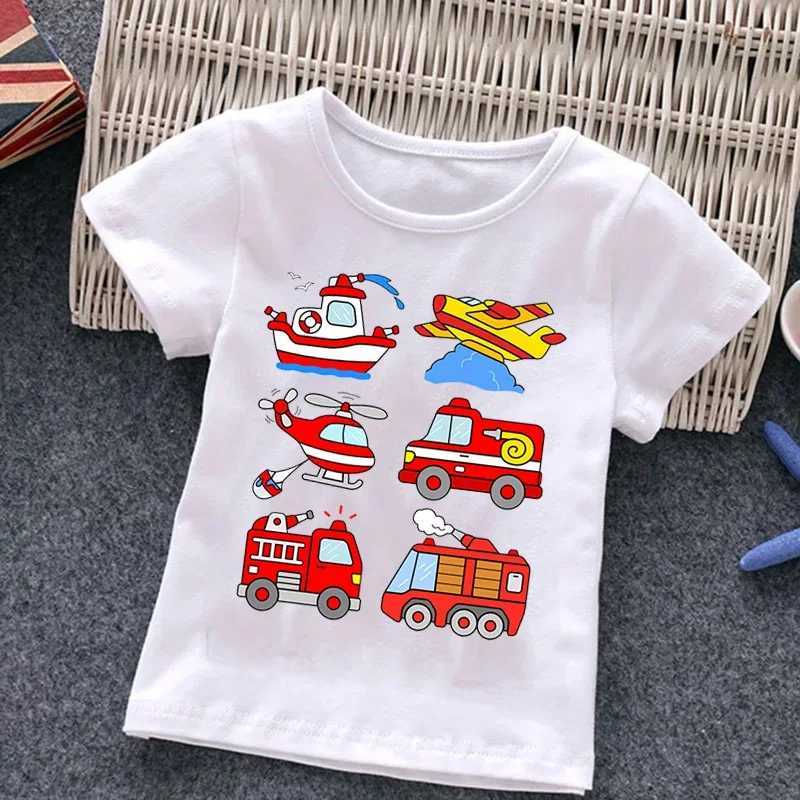 Firetruck Firefighter Kids Clothes Short-sleeved T-shirts Children Sweatshirt Cartoon car excavator Boys Girls Clothing T250603