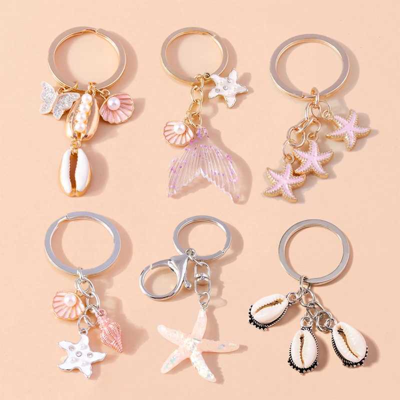 Cute Enamel Summer Beach Conch Shell Keychain Starfish Key Ring Pendant for Women Girls Handbag Decor DIY Handmade Jewelry Gift XJ250602