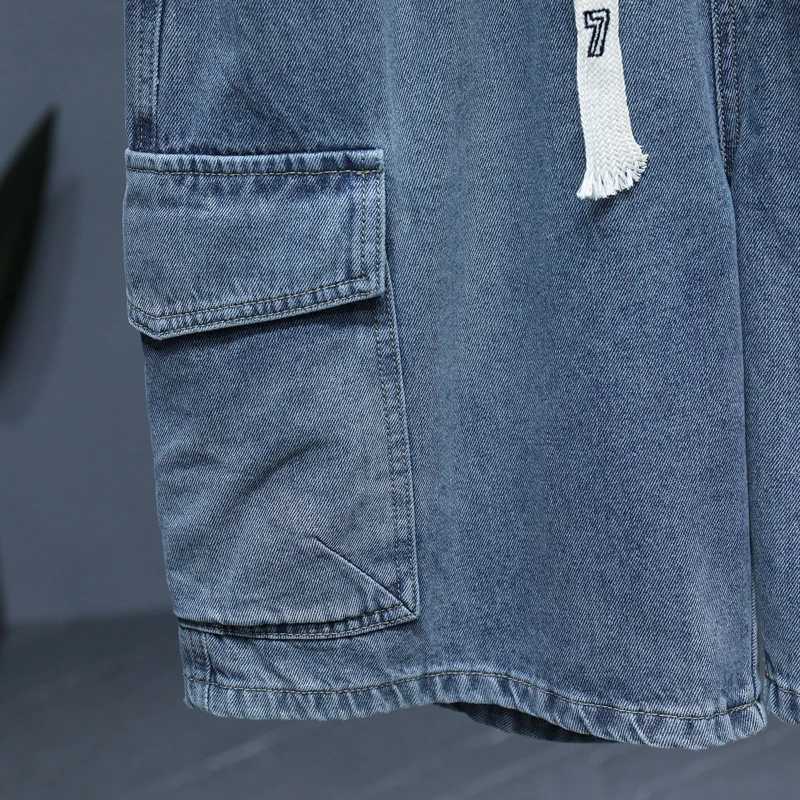 Size M-5XL Summer Denim Shorts Men Cotton Straight Elastic Waist Loose Casual Cargo Shorts Mens Fashion Short Jeans T250603