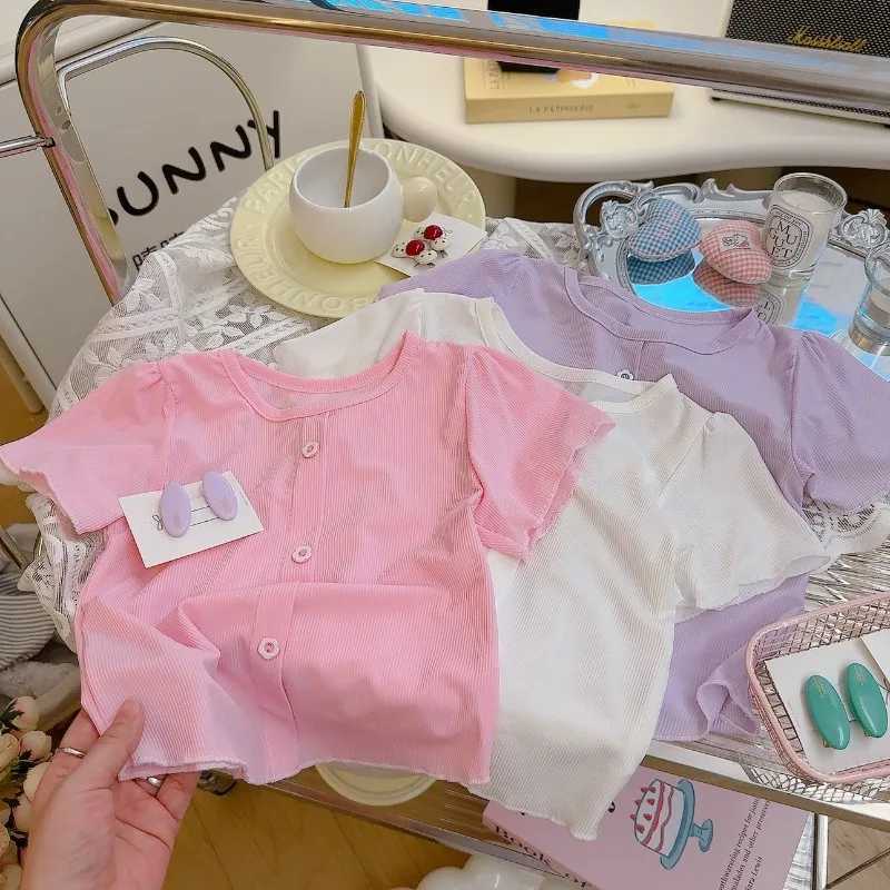 1-10Y Girls Short Sleeved T-shirt Summer New Round Neck Sweet Shirt Girl Outer Wear Childrens Knitted Modal Short Sleeved Tops T250603