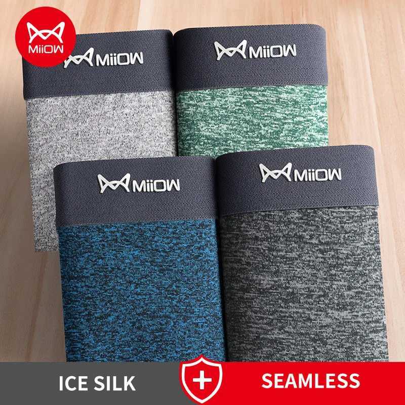 MiiOW 4Pcs Brand Retro Gay Sexy Men Underpants Boxers Shorts Breathable Cueca Man Underwear Men Boxer Ice Silk Mens Panties W250603