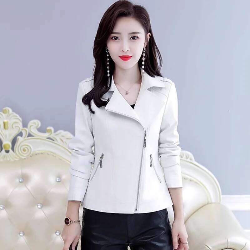 Women's Genuine Jackets, Short Overcoat, Motorcycle Leather Jacket, Slim ing Coat, Female Outwear, Autumn, Winter