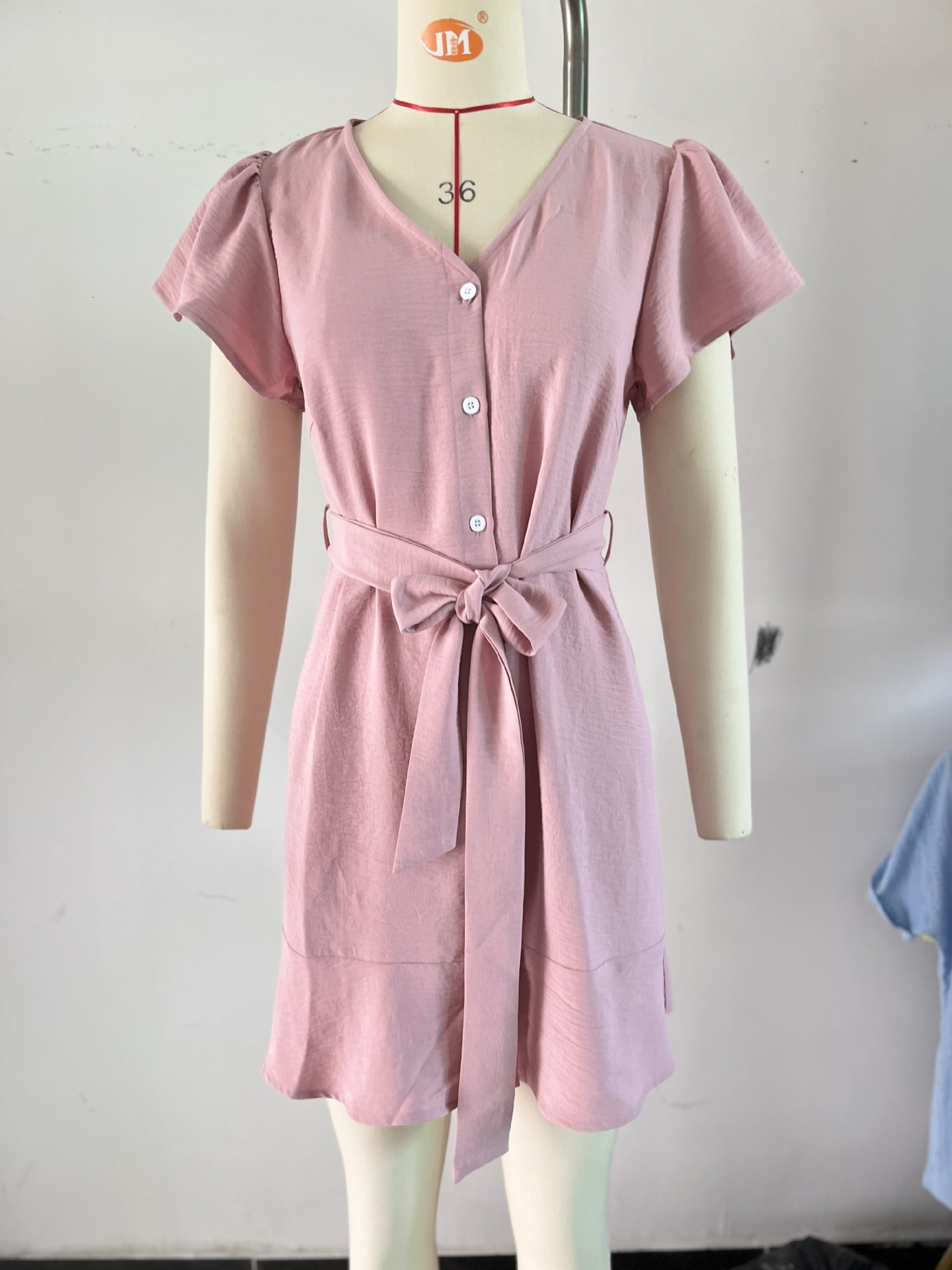 Luxury Designer Clothing Fashion Solid Color V-neck Cardigan Short Sleeved Dress 2025 New Designer Dress