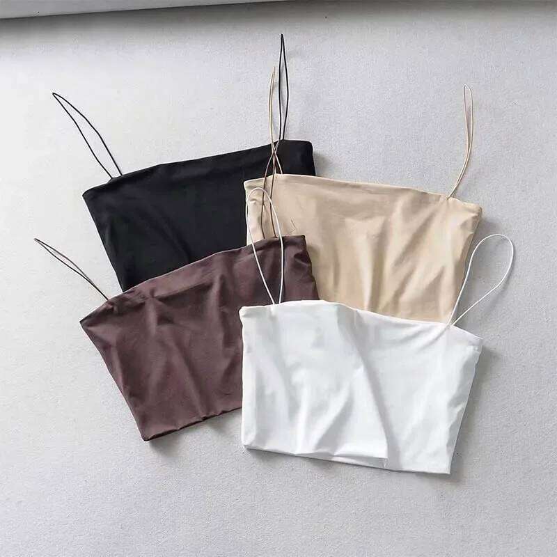 Women Spaghetti Strap Top Sleeveless Basic Cami Shirts Streetwear Crop For Teen Girl Tops Yoga Tank