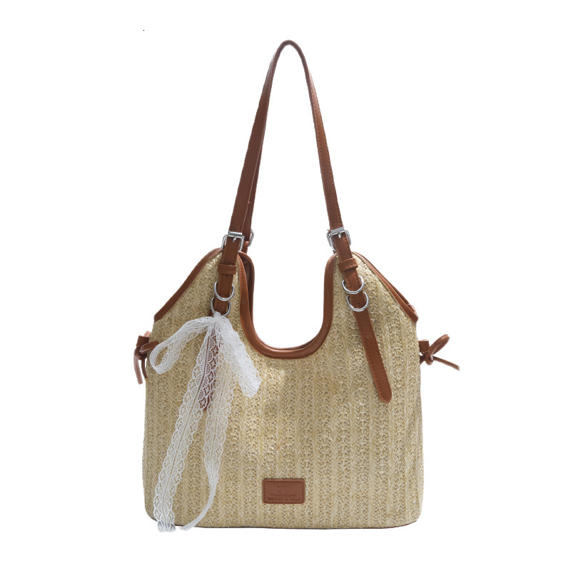 designer 2025 Summer New Beach Vacation Woven Beach Bag for Women, Niche Casual Shoulder Bag, Large Capacity Commuter Tote Bag