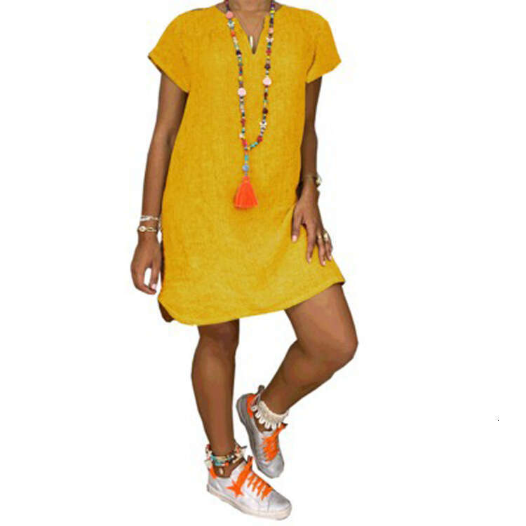 Dresses for Woman Elegant Tender Vestido Designer Dresses Devise 2025 New Hot Selling Spring/summer Loose Skirt Short Sleeved V-neck Solid Color Woven