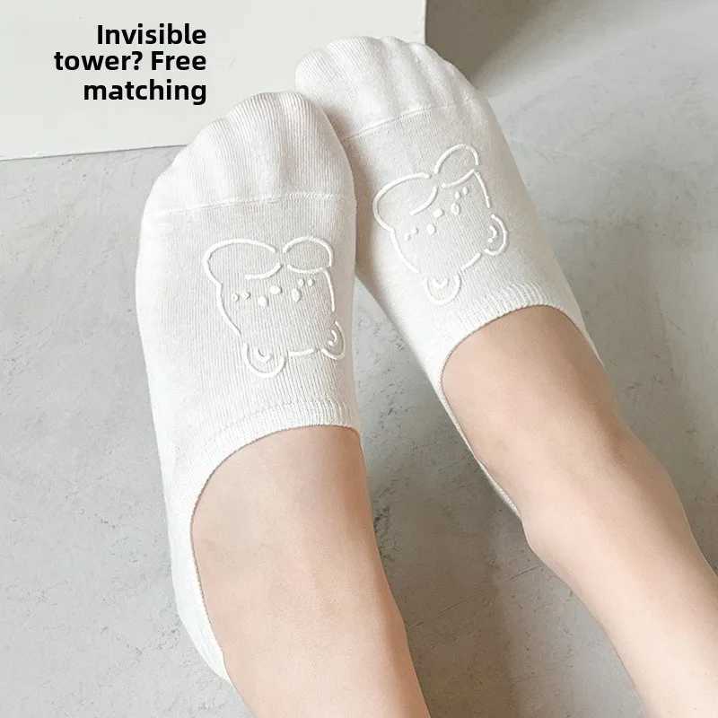 Cartoon Bear Boat Socks for Women Thin Non-Slip Silicone Does Not Fall Off and Invisible Socks for Women Summer Simple Shallow SockT250602
