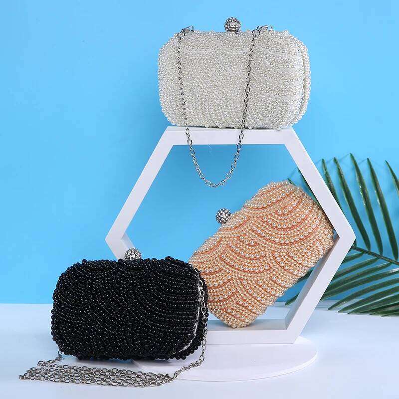 Women Pearl Clutch Purse Ladies white Hand Evening Bags for Party Wedding black Shoulder Bag Bolsa Feminina