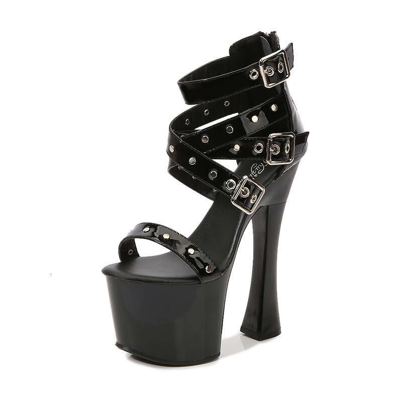 Super High Heels Studded Back Strap Roman Sandals High 17Cm Chunky Heel Summer Thick Sole Waterproof Platform Platform High Heels