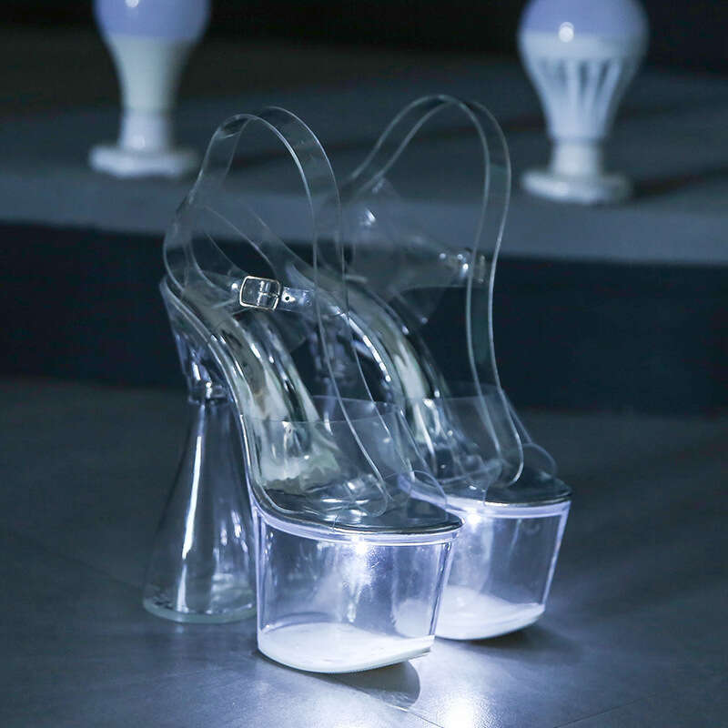 Super High Heels Sexy Extreme High Nightclub Chunky Heels 18Cm Car Slippers Glowing Women's Catwalk Pole Dancing Shoes Platform High Heels