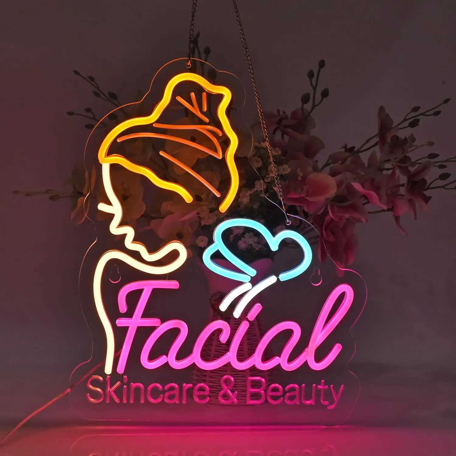 Facial Neon Sign LED Neon Light Sign Wall Art Decoration for Business Beauty Makeup Room Spa Hair Salon Lash Lounge Studio XJ250602