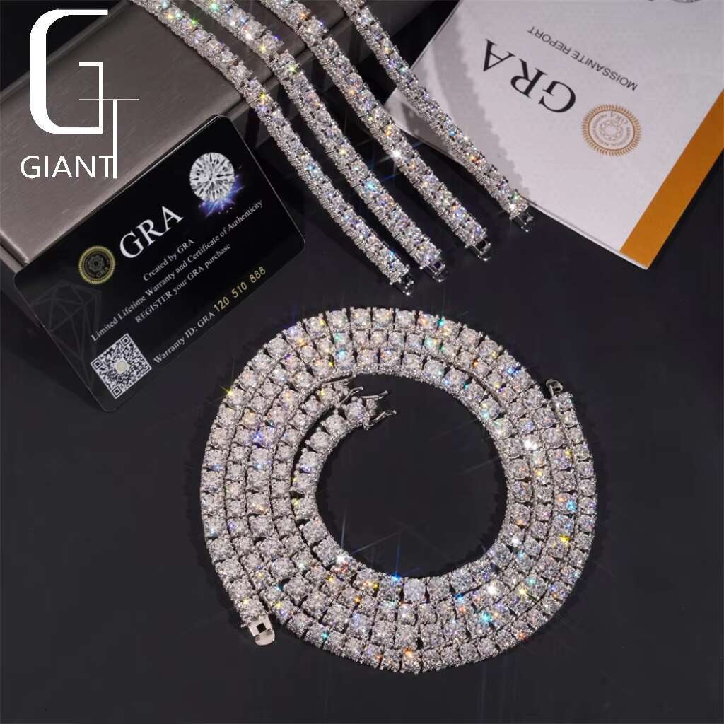 Hip Hop Fully Iced Out Double Sides 925 Sterling Silver VVS1 5mm 6.5mm Moissanite Diamond Cluster Tennis Chain Bracelet
