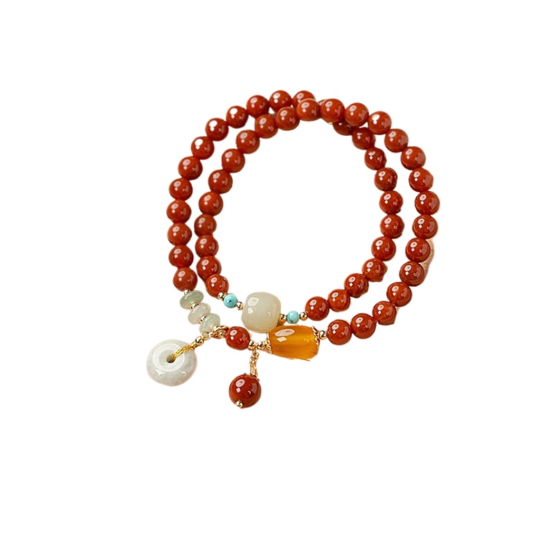 Natural agate, red agate and chalcedony women's bracelet,Red Agate,wuxing implied meaning Energy cleansing Restorative sleep support