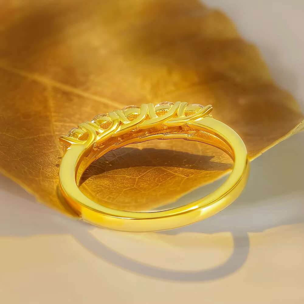 FOXI 1.00ctw Diamond Five Stone Anniversary Band Ring Gold Plated Moissanite Diamond 925 Sterling Silver Moissanite Wedding Ring