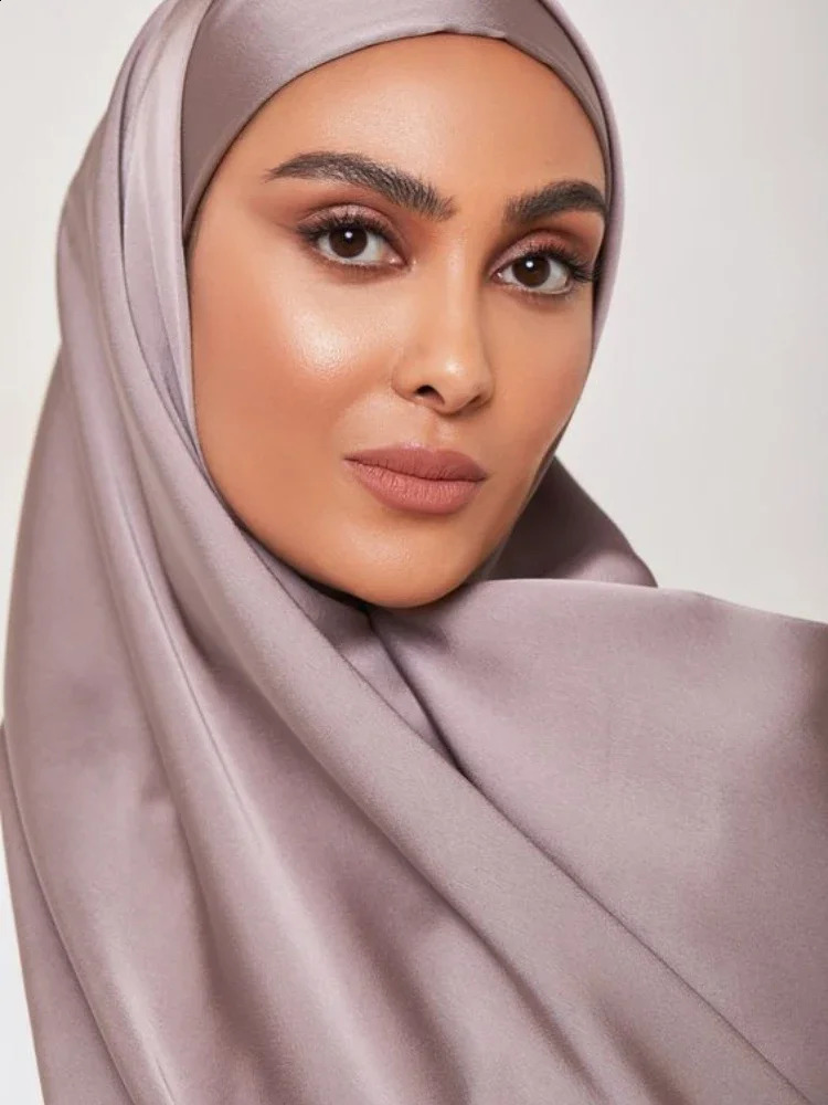 Silk Satin Hijab Scarf Muslim Women Veil Headwraps Shawls Islam Media Silk Headscarves Muslim Fashion Islam Clothing Ramadan 250530