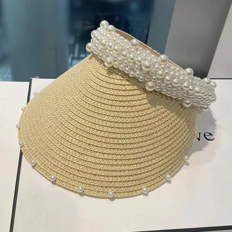 Artificial Pearl Head Decoration Cool Breathable Sun Hat Outdoor Shade Temperament Lady Large Eaves Cap for Women Ty17 250530