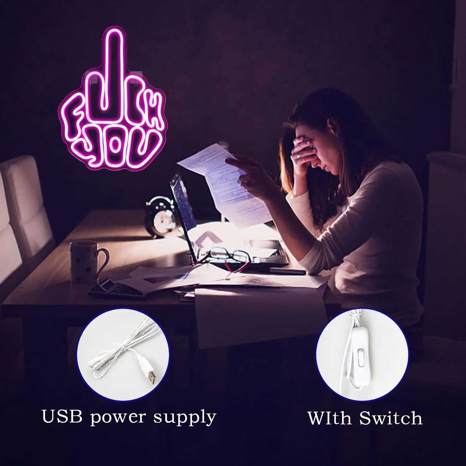 Letters Gesture Neon Signs LED Neon Light Sign Light Up Neon Signs for Bedroom Party Pub Game Zone Decoration XJ250602