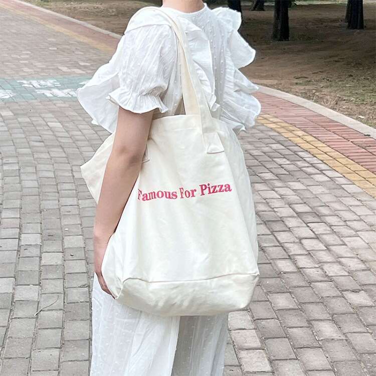 2024 New Ins Niche Red Casual Letter Print Canvas Shoulder Large Capacity Student Bag