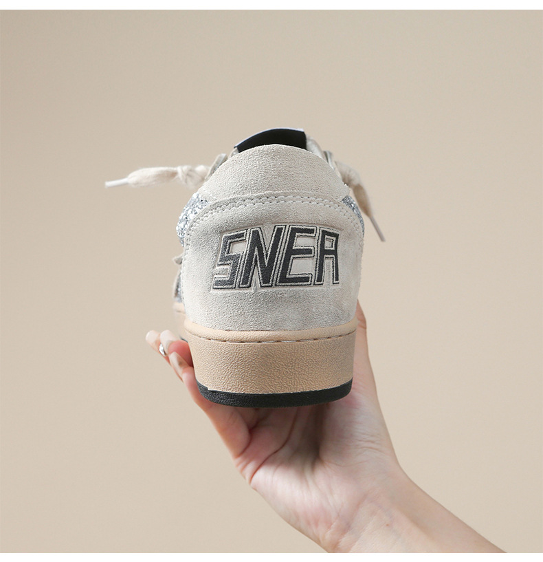 designer shoes 2025 New Korean distressed sneakers for women, with an aged look star sequins a preppy style laces and a casual sneaker They are both c
