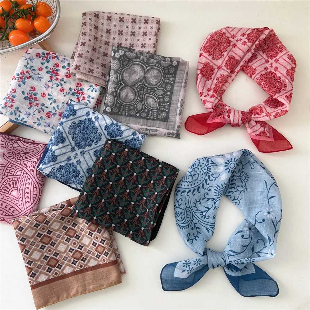Fashion Women Printing Cotton Linen Small Square Scarf Summer Scarf Womens Versatile Paisley Scarf Head Band Hair Accessories W250602