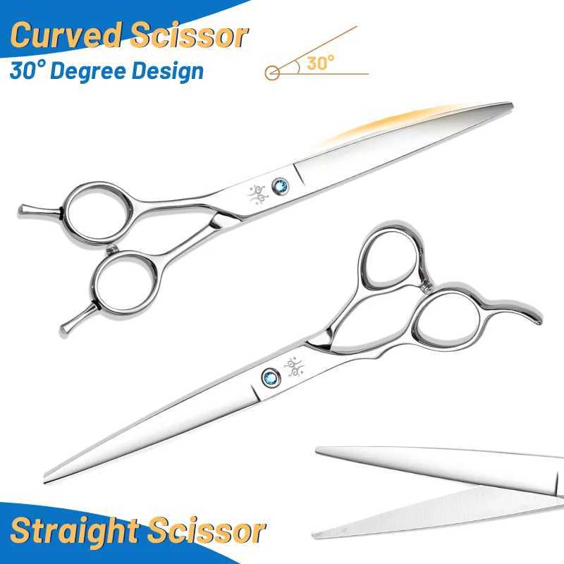 7.5inch Left-handed Professional Pet Grooming Cutting Curved Thinning Chunker Scissors Shears Set Kit for Groomer Household Use S2563