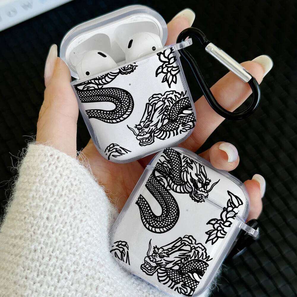 Simple Black Snake Design 4 3 1 2 Gen TPU Earbuds Case For Pro 2/Pro Cover with Keychain Accessory