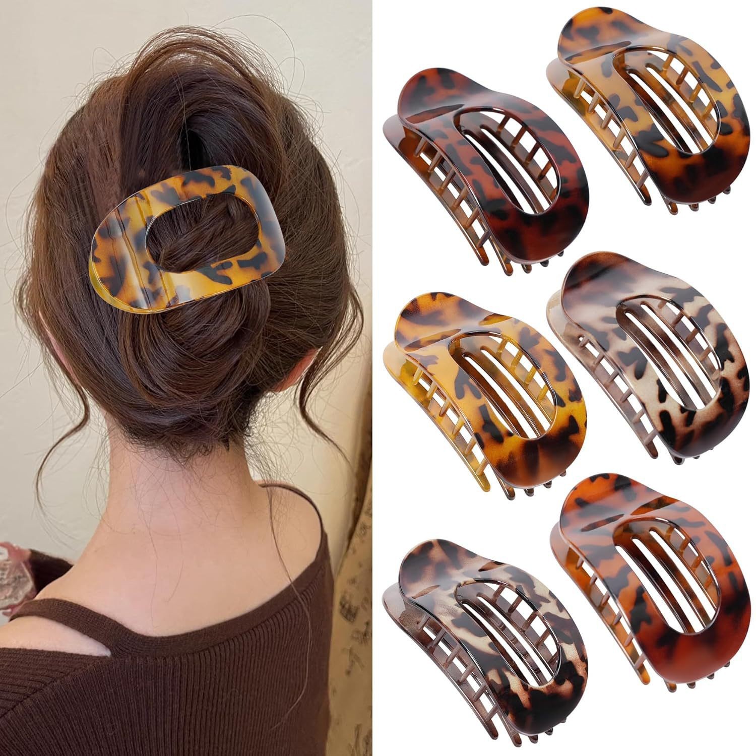 New Style Elegant and Versatile Leopard Print Oval Duck Bill Abalone Hair Clips for Half Up Hairstyles at the Back of the Head European and American H
