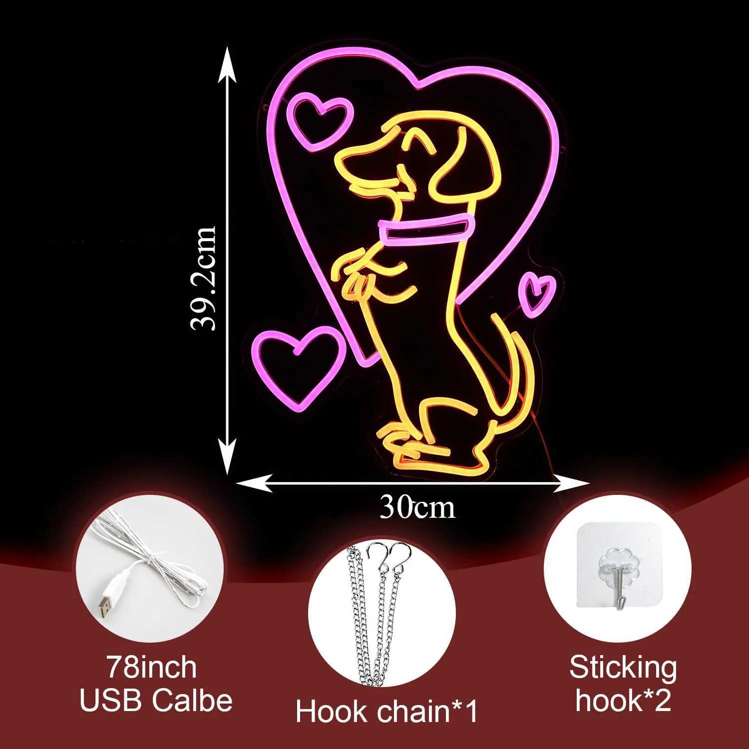 Animal Love Dog Neon Light Sign Puppy Dimmable LED Neon Sign For Wall Decor Room Party Pet Shop Bedroom Decor Birthday Art Gift XJ250602