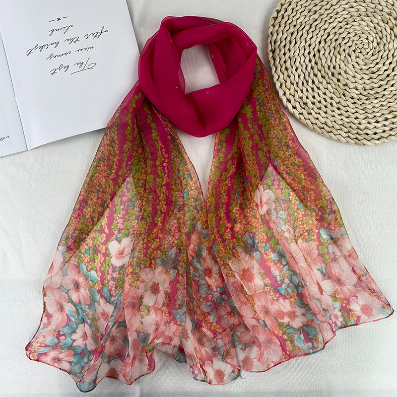 K916 New Georgette scarf fashionable red floral print autumn and winter warm shawl thin style