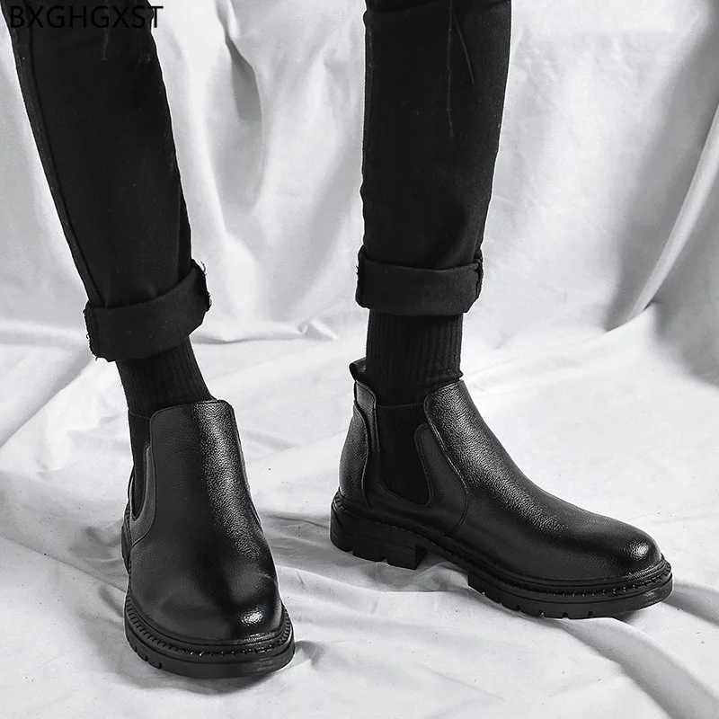 Black Ankle Boots for Men Male Platform Shoes Men Chelsea Boots Men Leather Boots Man Luxury Designer Shoes for Man 2025 Zapatos XJ250602
