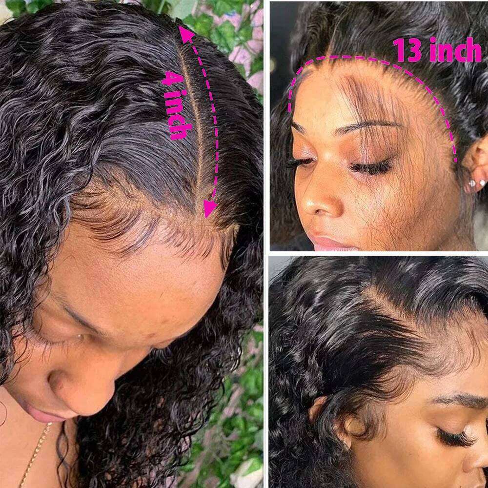 Brazilian Loose Deep Wave 13x4 Lace Frontal Human Hair 200% Transparent HD Water Curly Short Bob Wig Remy Wigs For Women