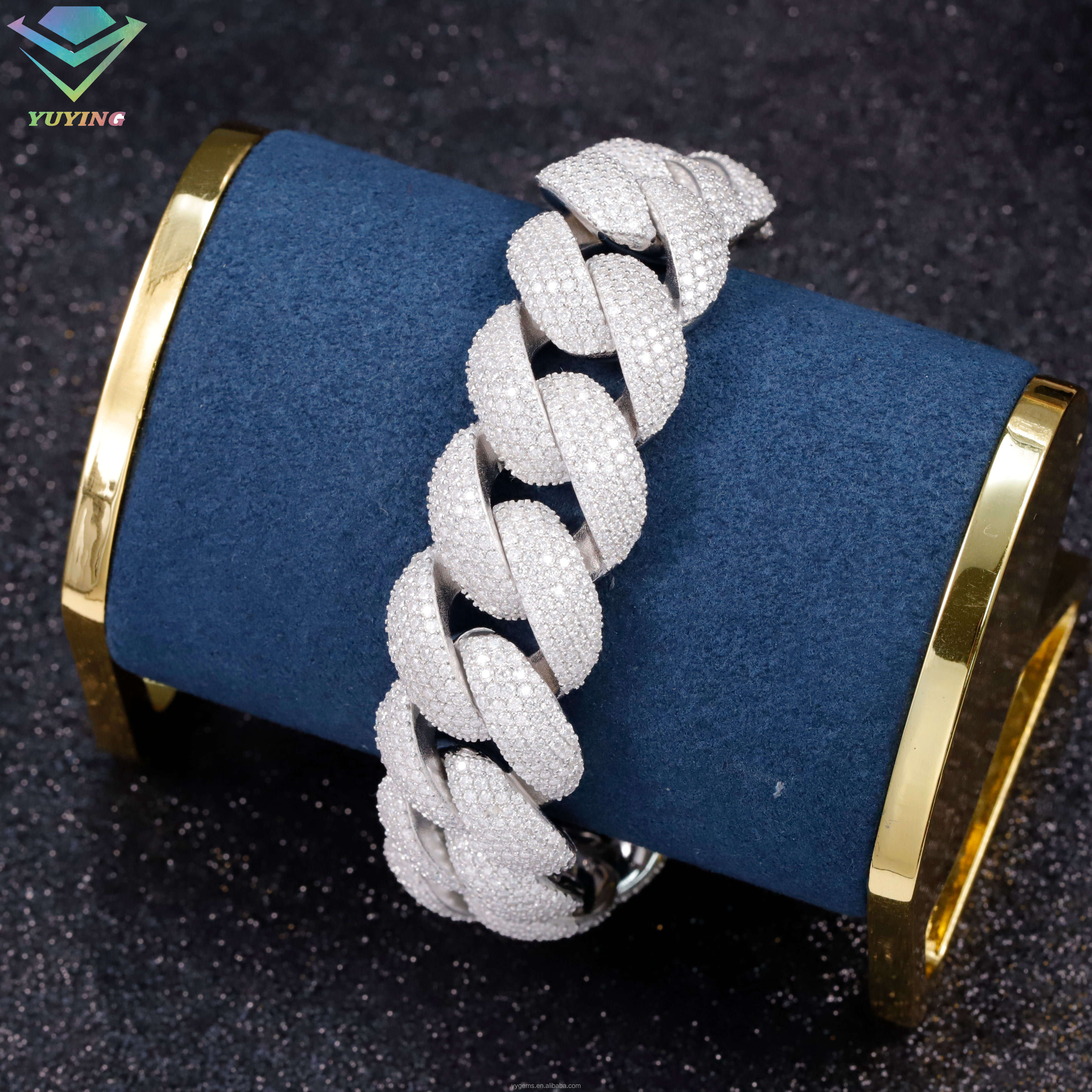 Full Ice Out 16mm S925 Silver White Gold Plated Moissanite Diamond Cuban Link Chains Mens Bracelet