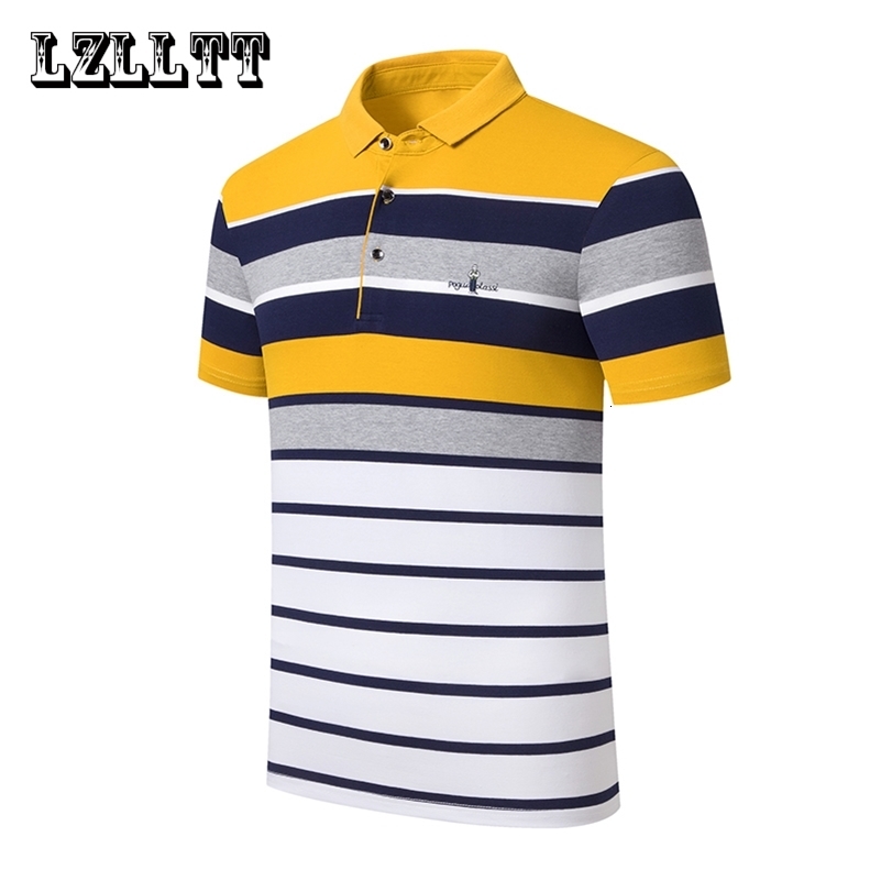 Summer Men Classic Striped Polo Mens Cotton Short-Sleeved Embroidered Business Casual Polo Shirt Male Drop 250519CJ