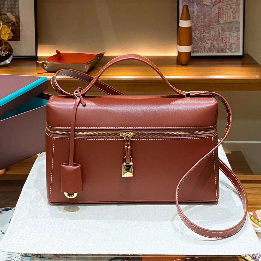 2024 New Large Size Genuine Leather Rice Box Handbag Women's Single Shoulder Slant Crossbody Handheld Bag