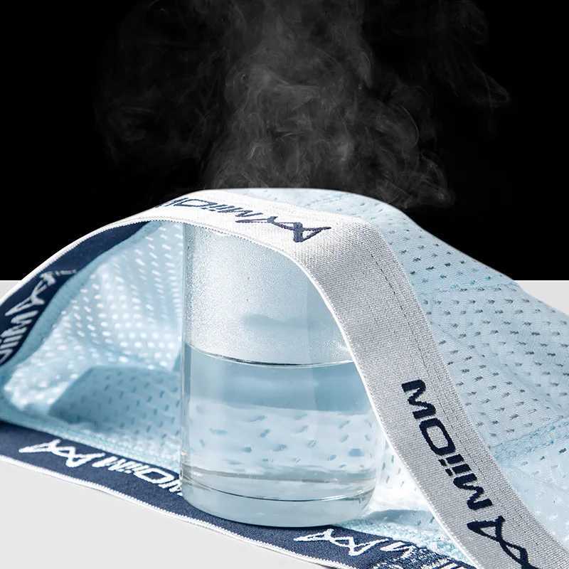 MiiOW 4Pcs Ice Silk Men Underwear Boxer 7A Antibacterial Crotch Mens Panties Sexy Mesh Breathable Man Underpants Boxer Trunks W250603