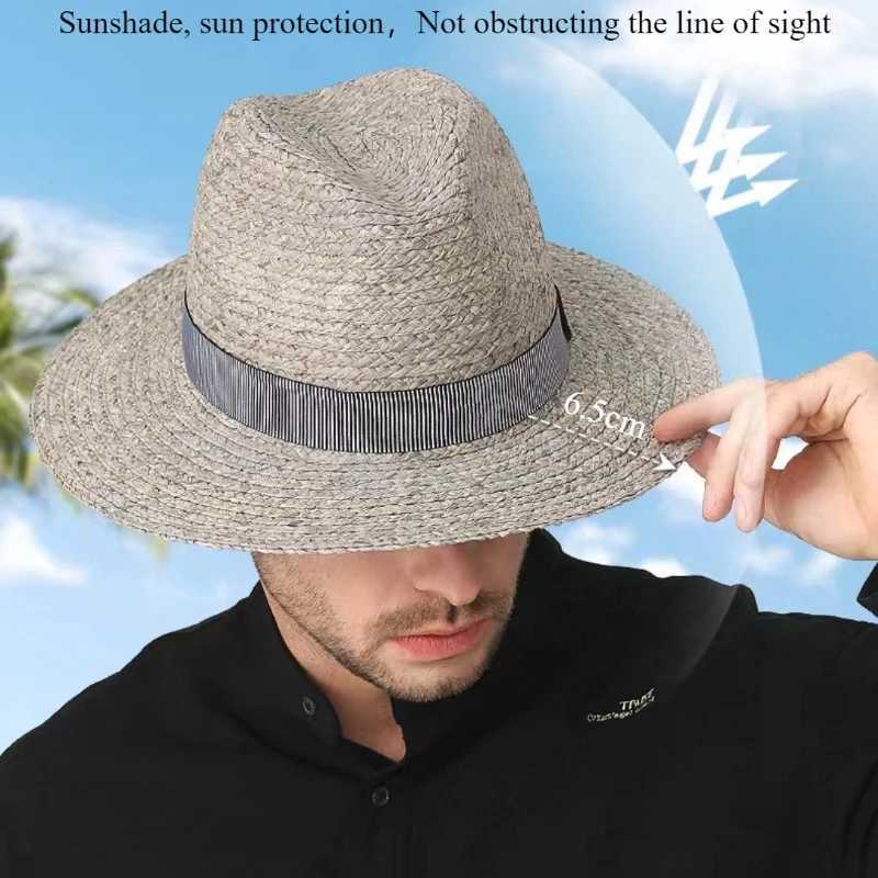 Large Size Natural Raffia Jazz Straw Hat for Men Women Wide Brim Summer Sun Hat UPF50+ Travel Panama Beach Hat Vintage 57-63cm W250602