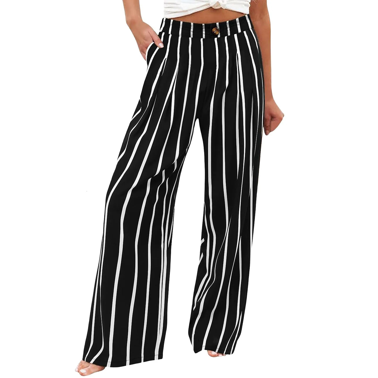 Stripe Women Pants High Waist Loose Wide Leg Pants Women Casual Straight Trousers Women Fashion High Street Suit Womens Pants 250603