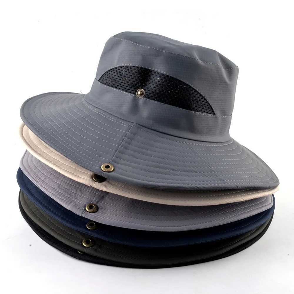 Solid color sun hats for men Outdoor Fishing cap Wide Brim Anti-UV beach caps women Bucket hat Summer Hiking camping hats W250602