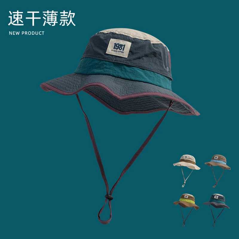 Retro Color Matching Strap Bucket Hats for Men and Women Summer Outdoor Quick-drying Breathable Thin Sunscreen Parent-child Cap W250602