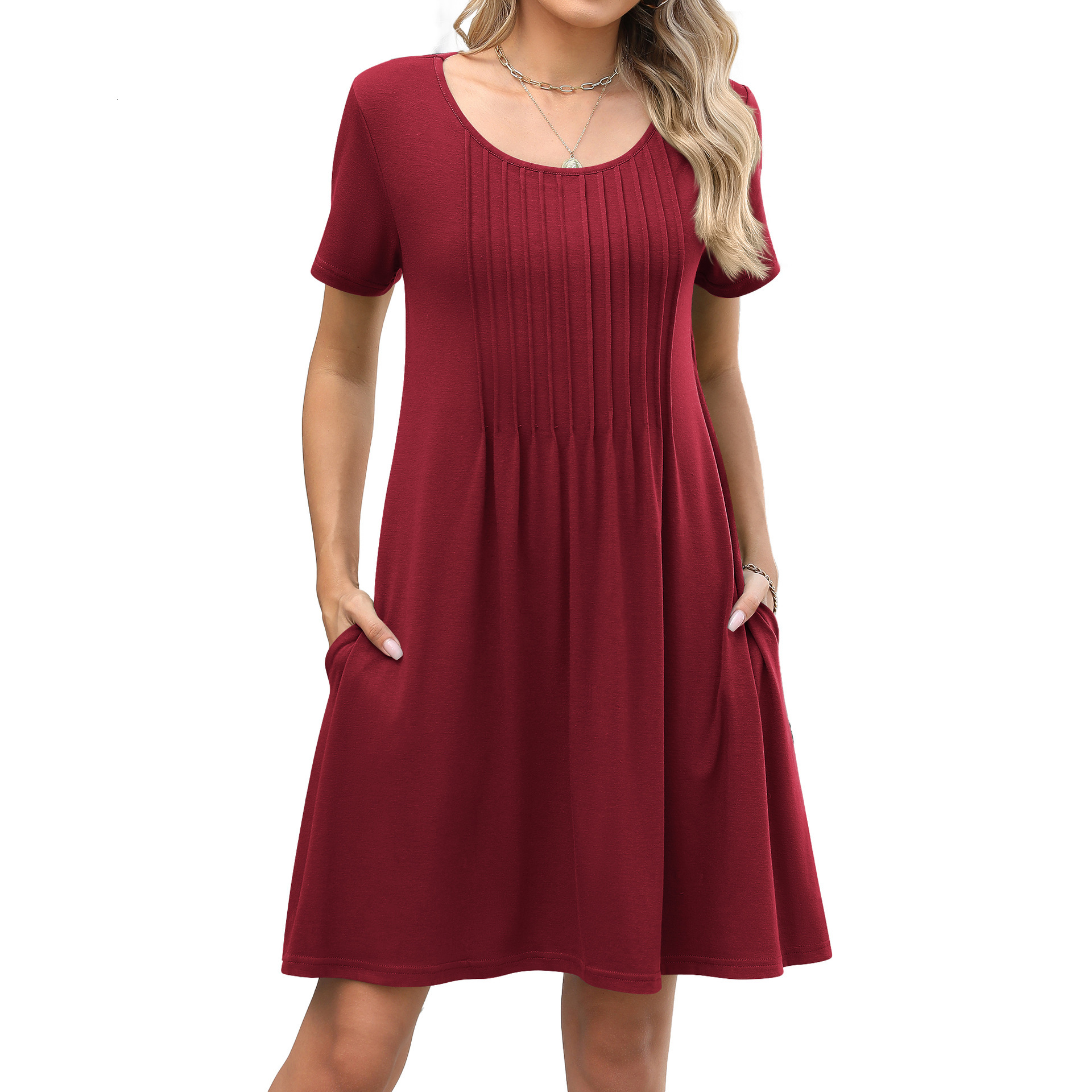 Luxury Designer Clothing Europe And America 2025 Summer New Item Solid Color Round Neck Striped Loose Short Sleeved Pocket Dress Designer Dress