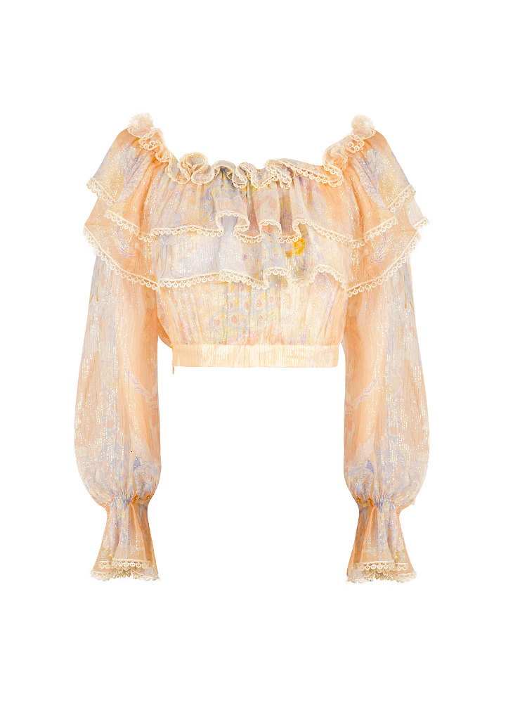 2025 new spring and summer women's T-shirt spring and summer new French ruffle edge off shoulder elegant top fairy style designer temperament one