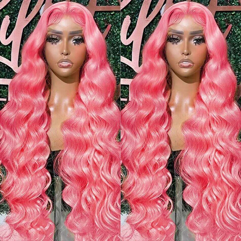 Pink Body Wave Colored HD Frontal Wig 13x6 13x4 Brazilian Transparent 30 38 Inch Human Hair For Women Lace Front Wigs