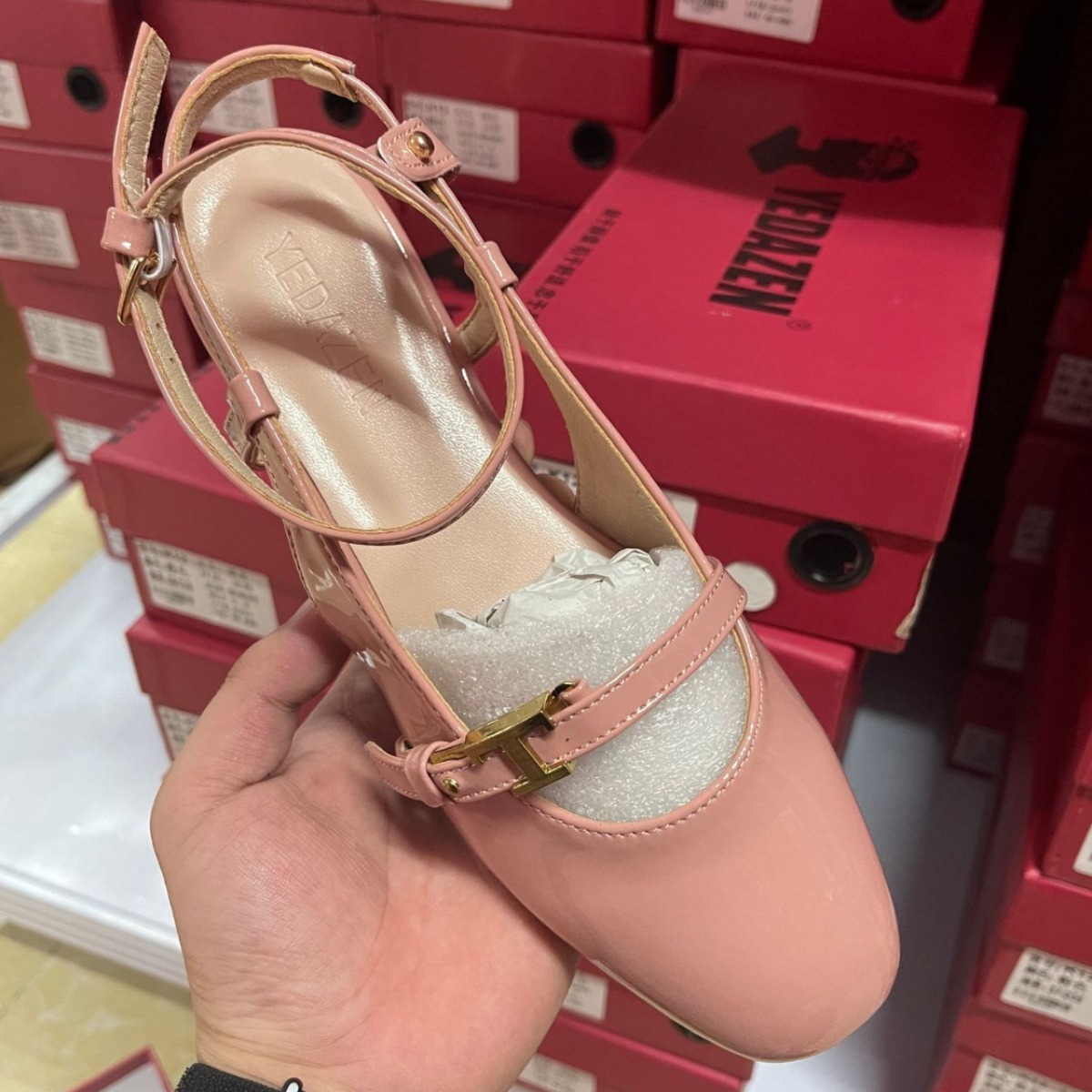 French Round Buckle Strap Flat Single for Women Gentle Style Ballet Shoes Backless Closed Toe Sandals