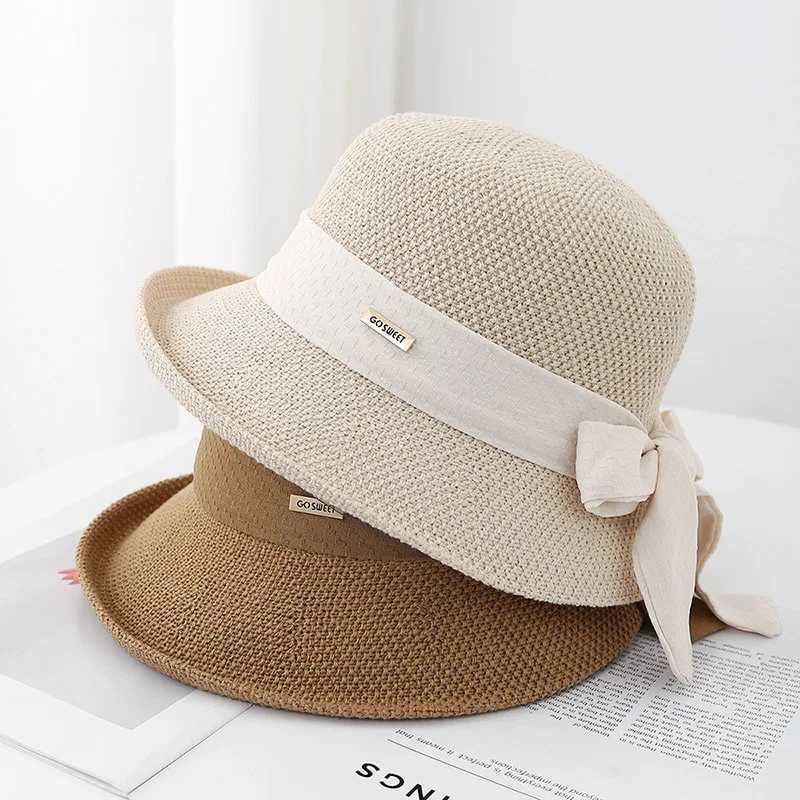 Womens Summer Sun Hat Bow Knitted Hat Spring Protection Warm Sunshade Foldable Adjustable Outdoor Travel Daily 2025 Korean W250602