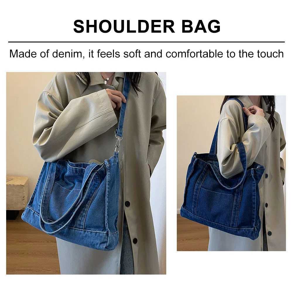 Women Leisure Crossbody Bag Lightweight Denim Tote Bag Large Capacity Versatile Casual Slouchy Shopping Bag W250602