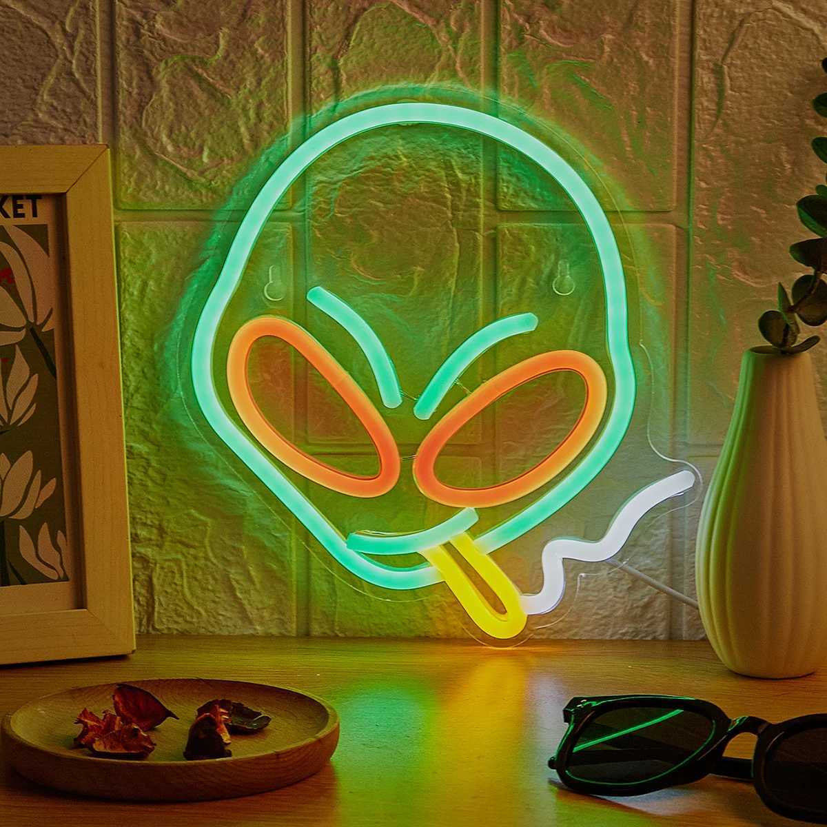 Chi-buy LED Neon Alien Smoking Neon Signs Night Light 3D Wall Art Game Room Bedroom Living Room Decor Lamp Signs XJ250602